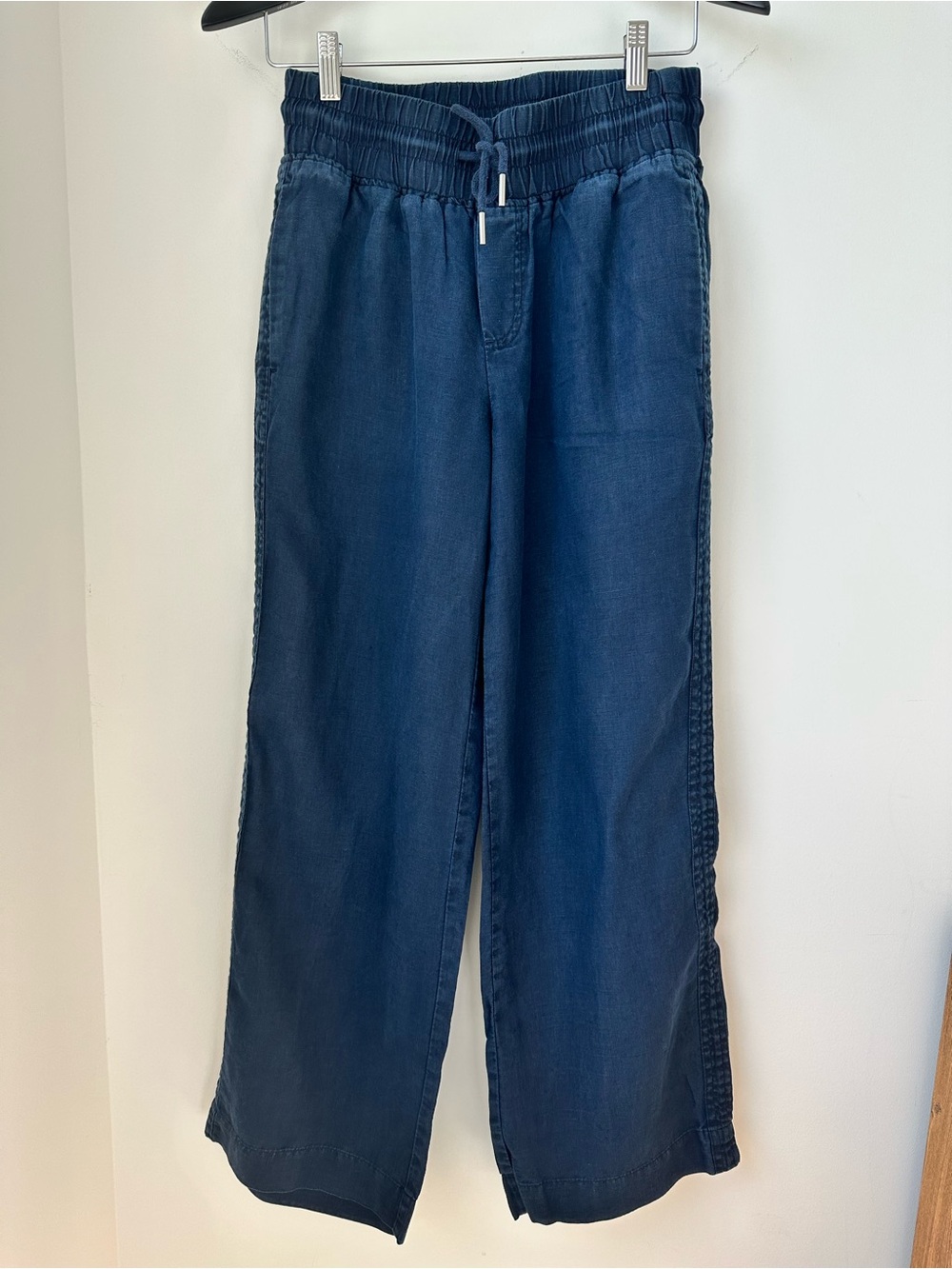 Quince Navy Drawstring 100% European Linen Wide-Leg Pants